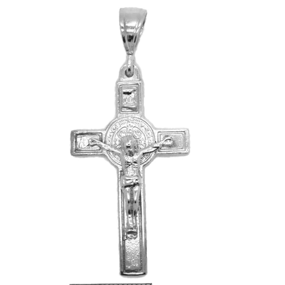 .925 St. Benedict Big Cross Sterling Silver Pendant Charm